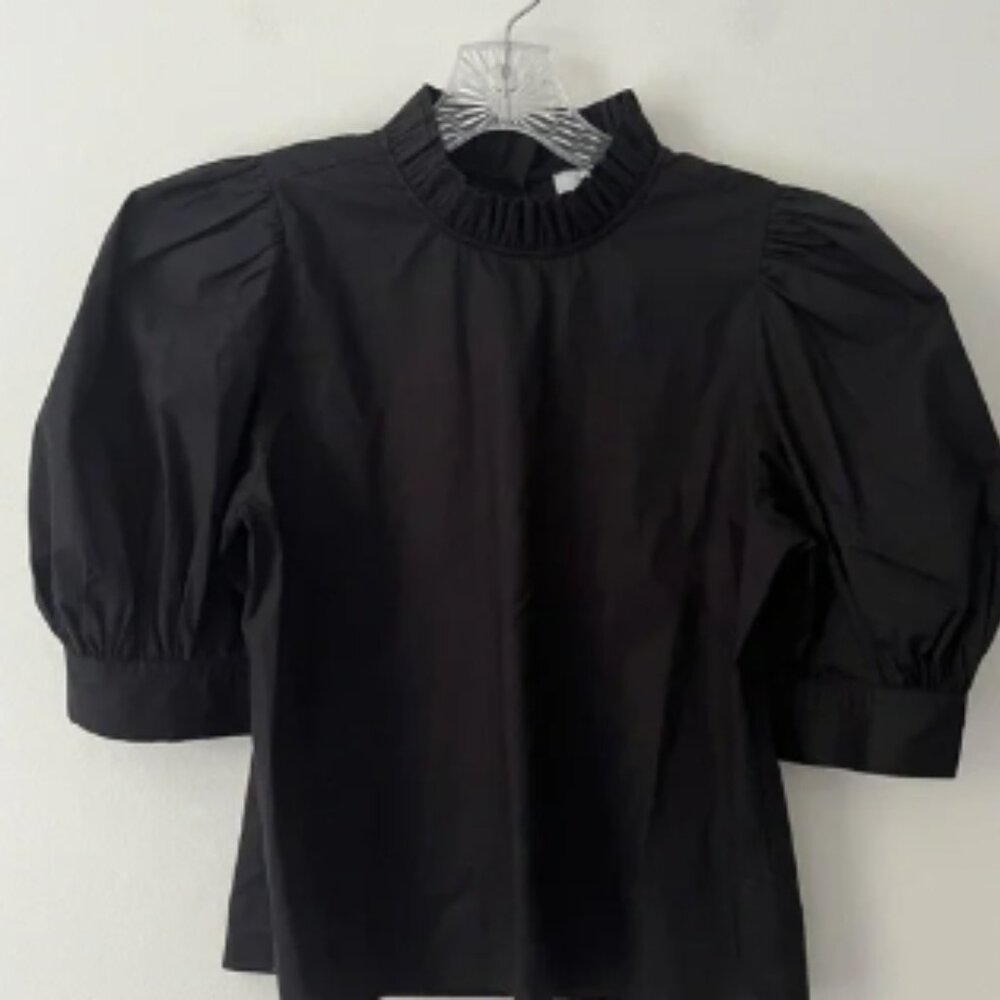 Hunter Bell Stella Puff Sleeve Black Top Blouse Small
